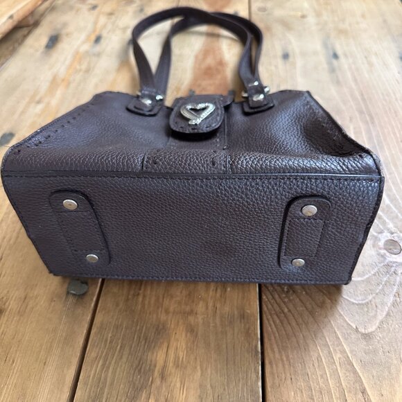 MC Brown Leather Purse Silver Heart Shoulder Bag  Lots of Pockets - Picture 7 of 12